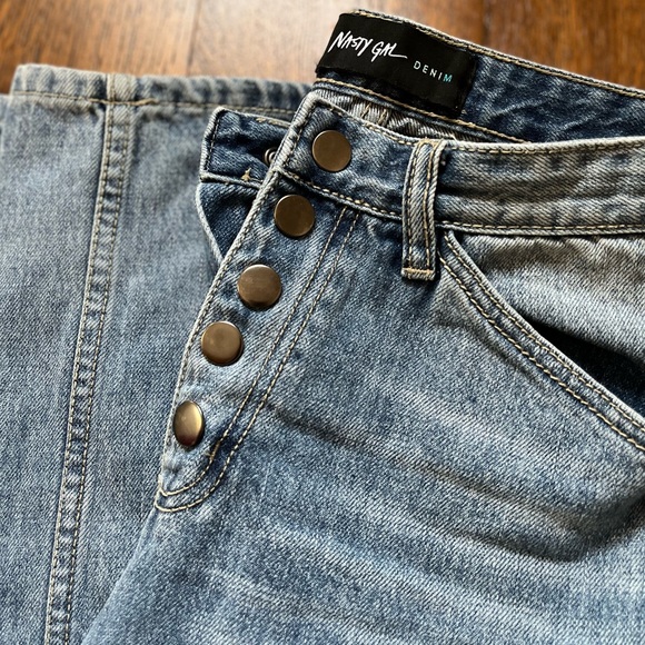 Nasty Girl High Rise Wide Leg Button Up Denim Flared Jeans - Picture 9 of 9